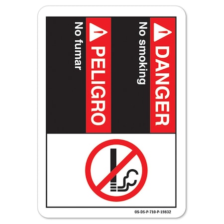 ANSI Danger Sign, Danger No Smoking, Bilingual Spanish, 14in X 10in Aluminum